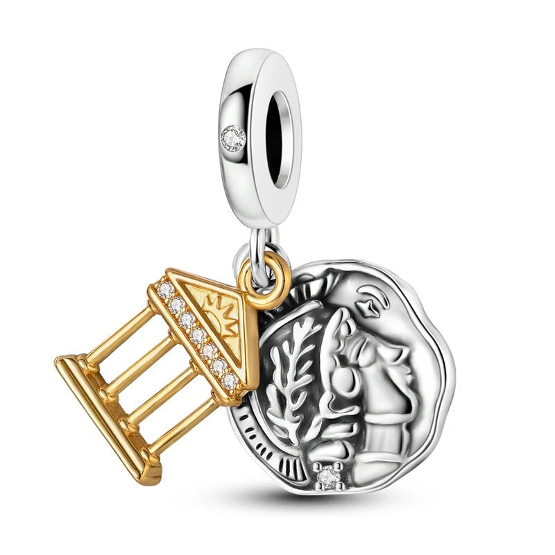 Kreativer Doppel-Charm aus 925er-Sterlingsilber, Eiffelturm, goldenes Herz, passend für DLY-Armbänder, Halsketten, Damen-Dating-Schmuck-Accessoires