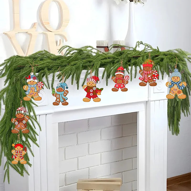 12/24 Stück Lebkuchenmann Holzornamente Weihnachtsbaum hängende Anhänger 2025, Weihnachtsfeier, Heimdekoration, Kinder, DIY-Geschenkanhänger