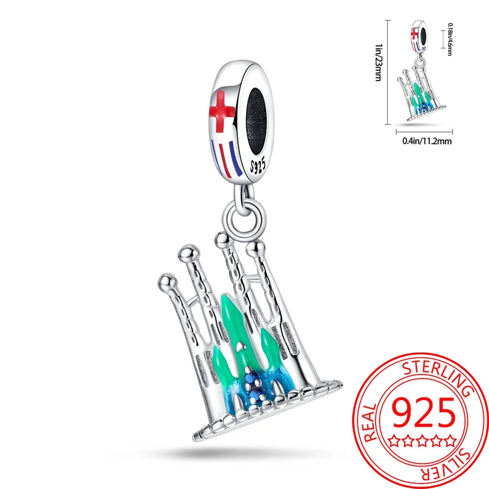 Kreativer Doppel-Charm aus 925er-Sterlingsilber, Eiffelturm, goldenes Herz, passend für DLY-Armbänder, Halsketten, Damen-Dating-Schmuck-Accessoires