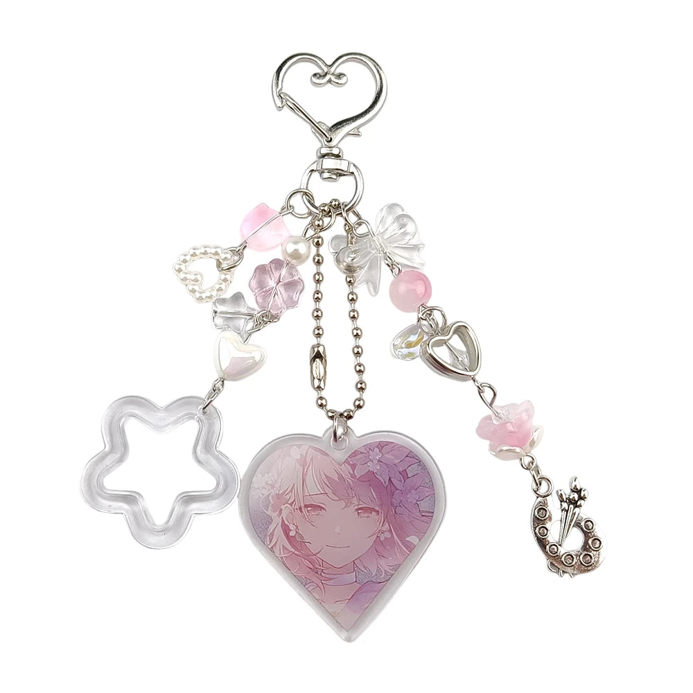 Anime Alien Stage IVAN & TILL Schlüsselanhänger Herz Schleife Handyanhänger Perlen Schlüsselanhänger Vielseitiger Rucksack Dekoration Zubehör Geschenke