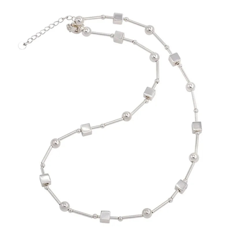 VENTFILLE 925 Sterling Silber Perle Geometrie Halskette für Frauen Mädchen Koreanische Design Vielseitig Halsband Schmuck Dropship Großhandel