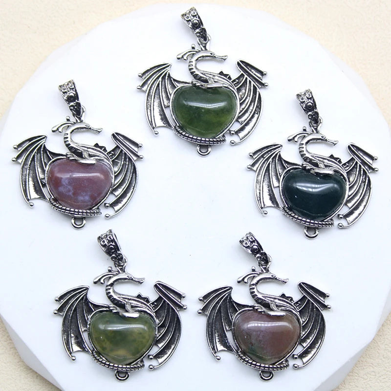 10 Stück bunte Drachen Naturstein Amethyst Quarz Kristall Herz Perle Anhänger für DIY Schmuck Halskette Anhänger Frauen Geschenke