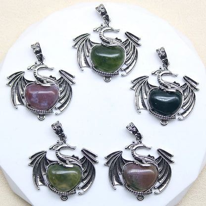 10 Stück bunte Drachen Naturstein Amethyst Quarz Kristall Herz Perle Anhänger für DIY Schmuck Halskette Anhänger Frauen Geschenke