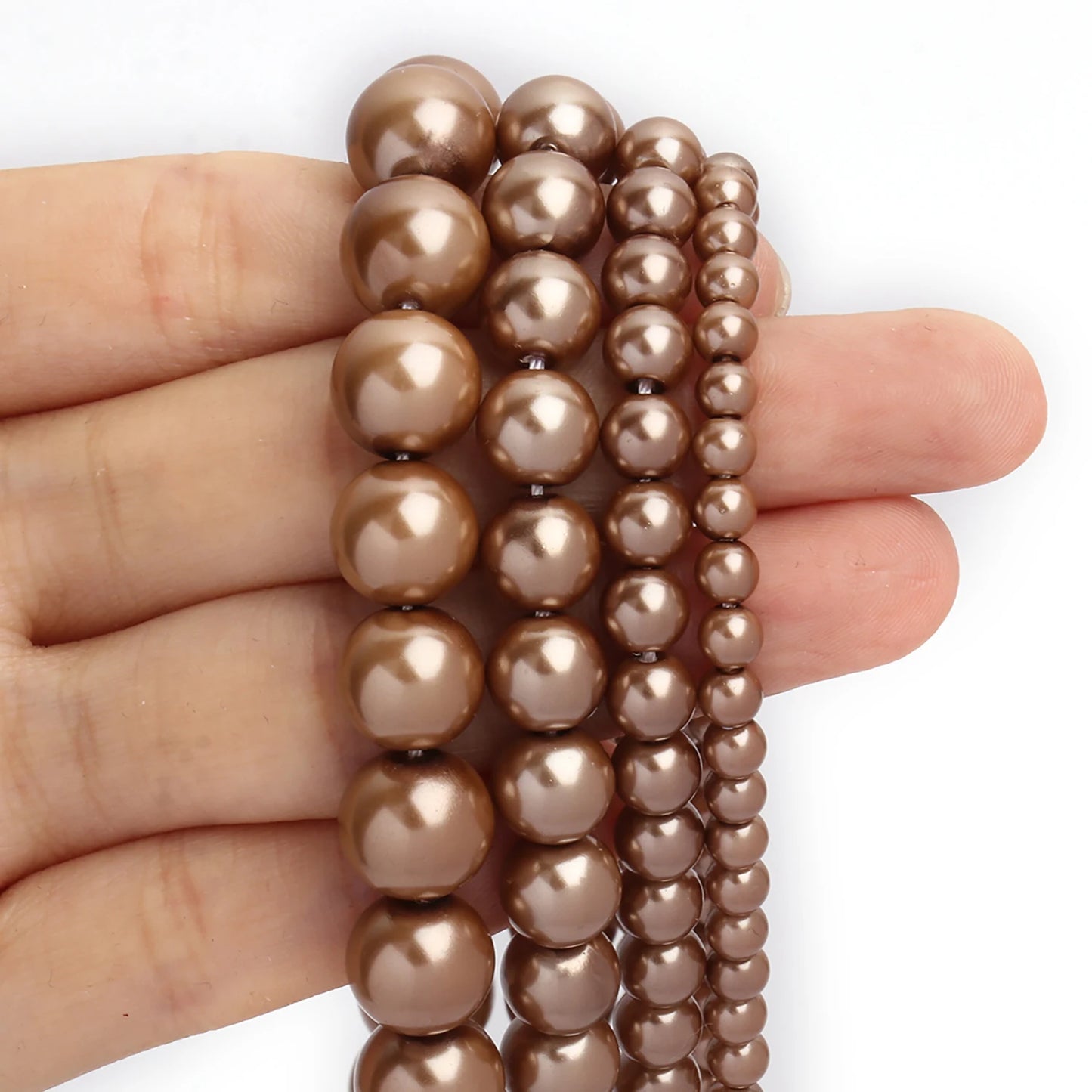 Großhandel Bulk Brown Shell Pearl Bead Runde lose Distanzperlen für Schmuckherstellung DIY Geschenk Armband Halskette 15'' 4 6 8 10mm