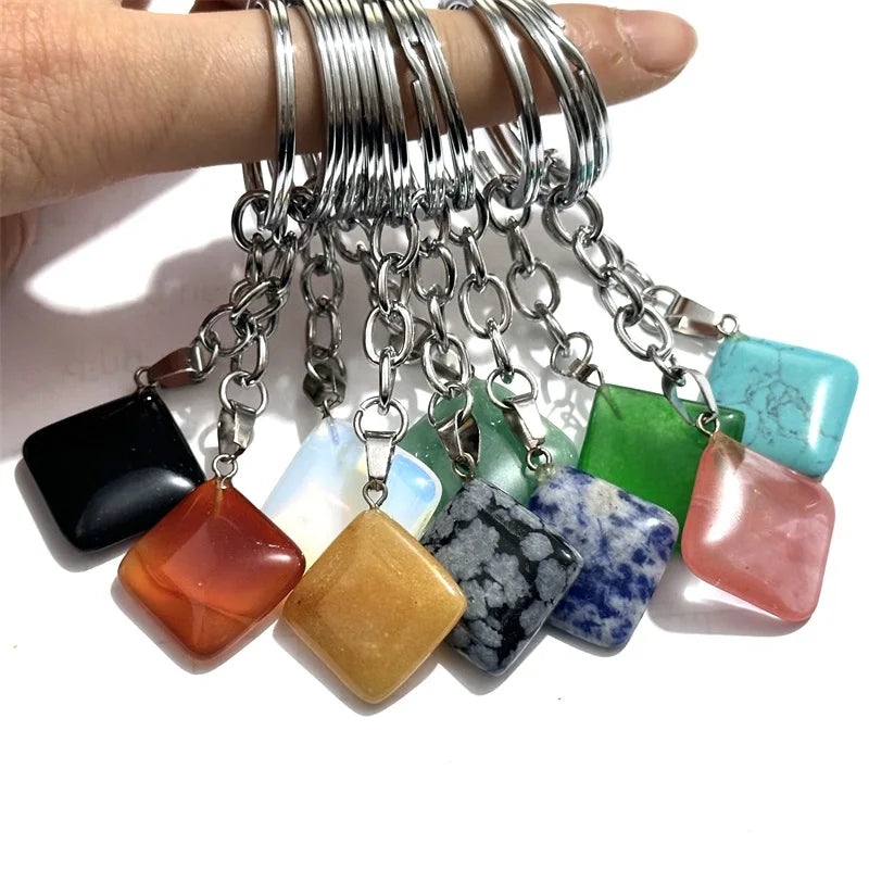 20 stücke Natürliche Raue Rohstein Kristall Quarz Schlüsselbund Frauen Männer Handtasche Hangle Auto Schlüssel Halter Raw Mineral Stein Schlüsselring schmuck