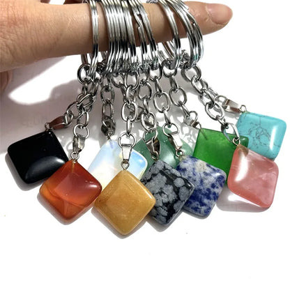 20 stücke Natürliche Raue Rohstein Kristall Quarz Schlüsselbund Frauen Männer Handtasche Hangle Auto Schlüssel Halter Raw Mineral Stein Schlüsselring schmuck