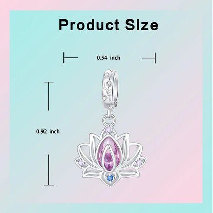 Lotusblüten-Anhänger aus 925er-Sterlingsilber, hypoallergen, Charm-Perle, rosa Zirkon, eingelegt, passend für Armbänder, Schmuck, Geschenk für Frauen