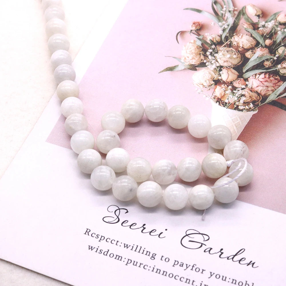 Naturstein perlen runder weißer Mondstein 4/6/8/10/12mm lose Perlen für Schmuck machen DIY Männer Frauen Glück Armbänder Halskette