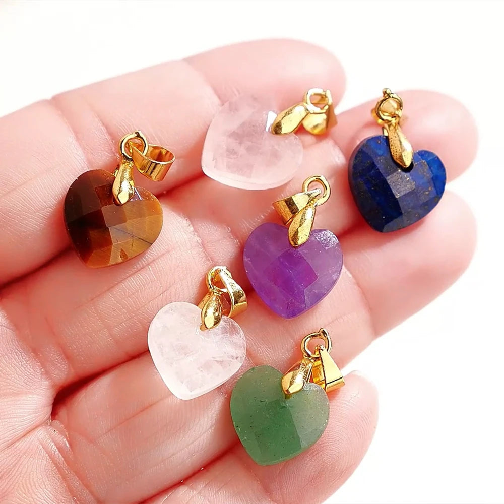 5 teile/los natürliche rosa Quarz Amethyst Lapislazuli facettierte Herz Anhänger 12*5mm kleine Gold Charms für Schmuck herstellung Zubehör