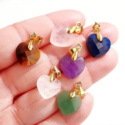 5 teile/los natürliche rosa Quarz Amethyst Lapislazuli facettierte Herz Anhänger 12*5mm kleine Gold Charms für Schmuck herstellung Zubehör