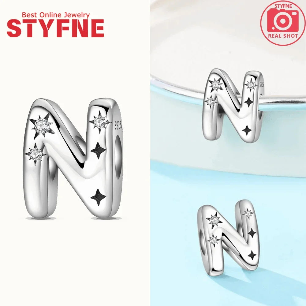 Charms aus 925er Silber, Buchstaben-Serie, Sternenlicht-Buchstaben, glänzende Zirkon-Perlen, passend für Armbänder, Zubehör, Schmuckherstellung, edler Schmuck, Geschenk