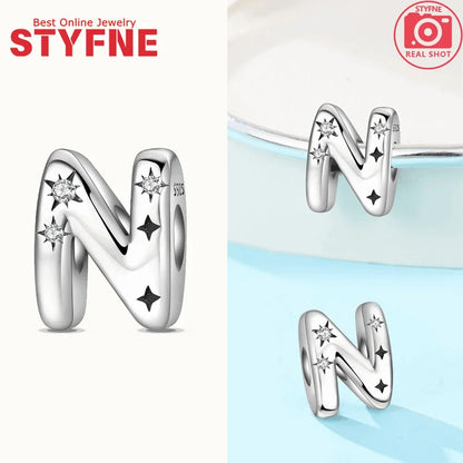Charms aus 925er Silber, Buchstaben-Serie, Sternenlicht-Buchstaben, glänzende Zirkon-Perlen, passend für Armbänder, Zubehör, Schmuckherstellung, edler Schmuck, Geschenk