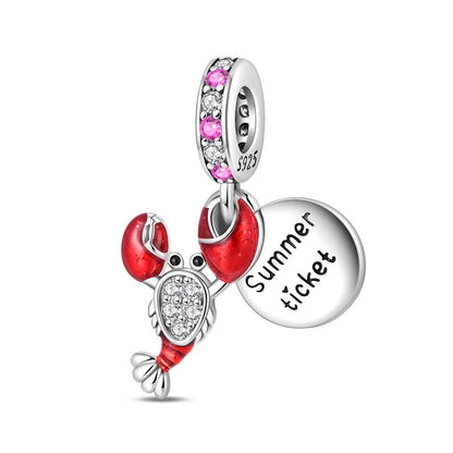 Wunderschöner roter Anhänger aus 925er-Sterlingsilber mit Rosenherz, Krabbe, Feuerwerkskörper, für Mädchen und Jungen, passend für DIY-Armbänder, Halsketten, süße Geschenke