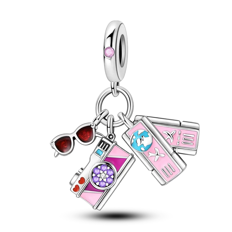 925er Sterlingsilber, modisch, bunt, Kamera, Gepäck, Reisen, Rucksack, Anhänger, Charms, Perlen, passend für Armbänder, DIY-Jubiläumsschmuck