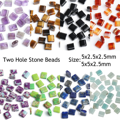 Naturstein Zwei Loch Perlen Doppellöcher Tigerauge Sediment Jaspis Rechteck Perlen für Handarbeit DIY Böhmen Armband Schmuck