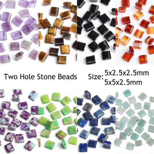 Naturstein Zwei Loch Perlen Doppellöcher Tigerauge Sediment Jaspis Rechteck Perlen für Handarbeit DIY Böhmen Armband Schmuck