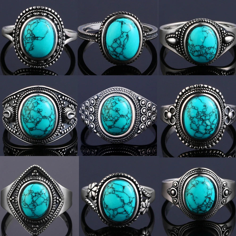 Vintage S925 Silber Ring Natürliche Türkis Ringe Luxus Schmuck Party Jahrestag Geburtstag Geschenk für Frauen Mann