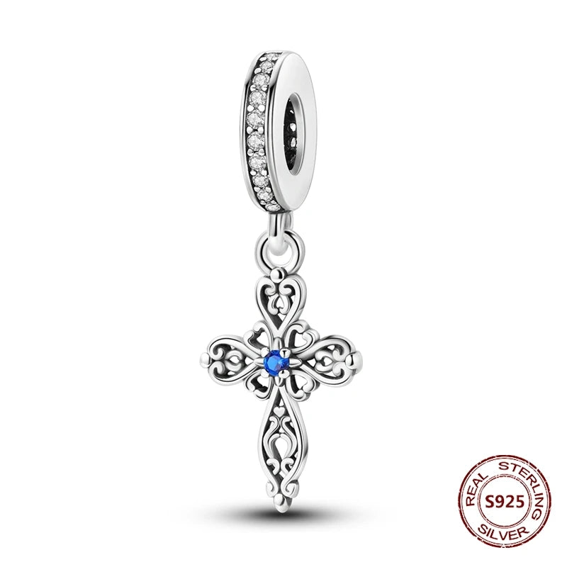 Teufelsaugen-Charm aus 925er Silber, Original-Hand der Fatima, blauer Zirkon, Kreuz, blaue Augen, passend für Armbänder, DIY-Herstellung von Schmuck, Geschenk