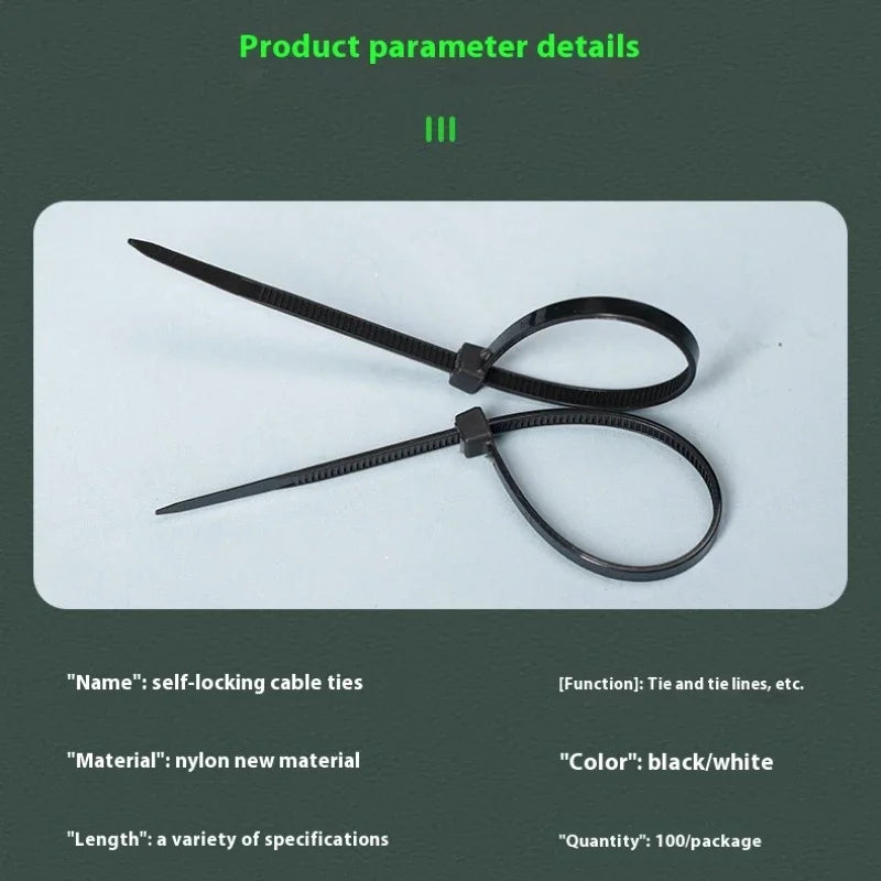 100/250/500 Stück 4 x 300/4 x 400 mm selbstsichernder Kunststoff-Nylon-Kabelbinder, schwarzer Befestigungsgurt, Kabelbinder-Set, Kabelbinder, Kabelbinder, Kabelbinder