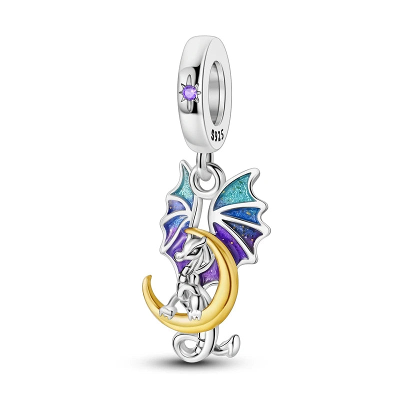 Heißer Verkauf, 925er-Sterlingsilber, Sterne und Mond, Perlen, Schmetterling und Engel, baumelnder Charm, passend für Armbänder, niedliche bunte Anhänger-Geschenke