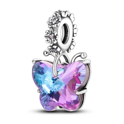 Original 925er Silber-Charm-Perlen, leuchtender, leuchtender Glühwürmchen-Schmetterlings-Anhänger, passend für Armbänder, Charm-Herstellung von Schmuck