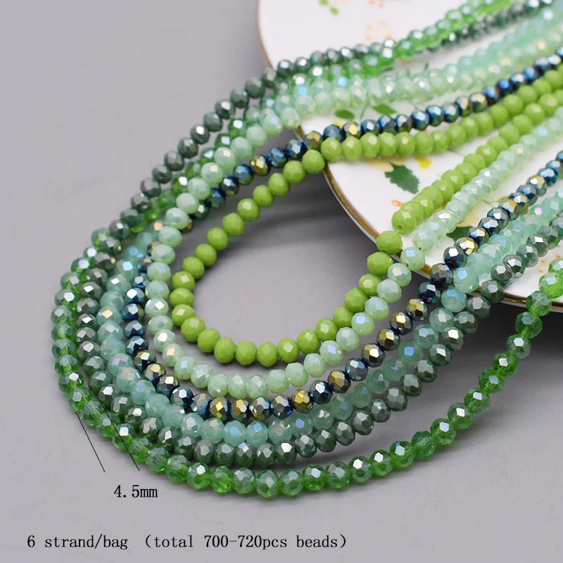 4 mm Farbschema, 6 Stränge/Beutel, Rondelle-Kristallglasperlen, facettierte lose Distanzperlen für Schmuckherstellung, Schmuck, DIY-Halskette