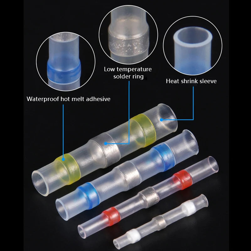 Wasserdichtes Schrumpfschlauch-Set, isolierte elektrische Kabelverbinder, Stoßspleiß, Löten, elektrische Anschlussdose mit Löten