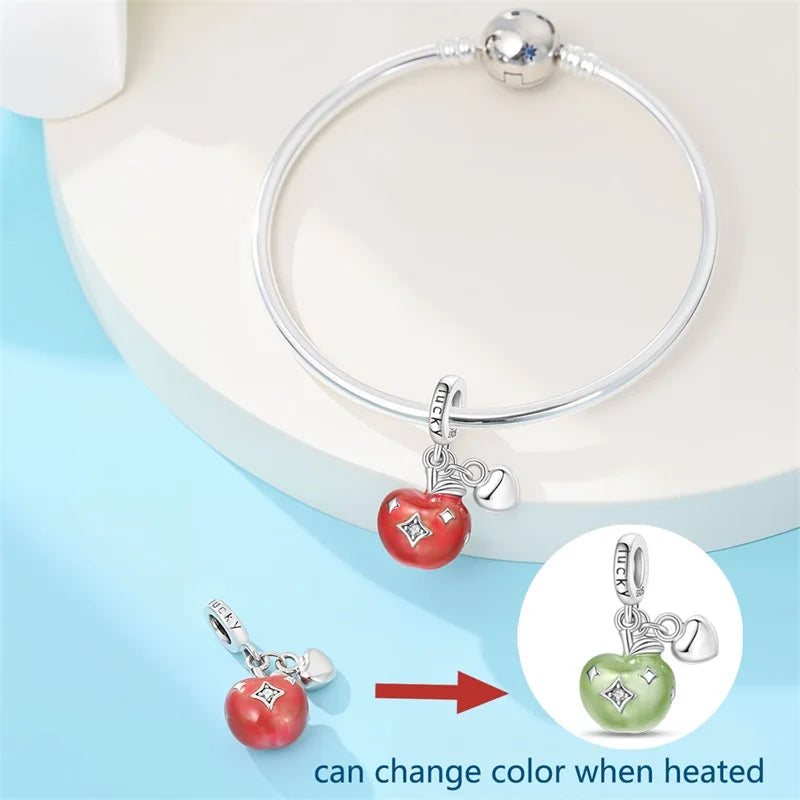 Rote Serie 925er Sterlingsilber Kamera Apfel Herzförmiger Koi Feuerwerkskörper Gott Reichtum Charm Passend für DIY Armband Halskette Partygeschenke