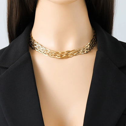GANEMLY 316L Edelstahl Gold Farbe Gewebte Kette Halskette Für Frauen Mode Hals Kette Kragen Wasserdicht Schmuck Geschenk