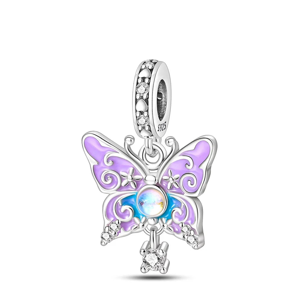 Glänzende Schmetterlingsanhänger aus 925er-Sterlingsilber mit flatternder Dunkelheit, passend für DIY-Armbänder, Halsketten, romantisches Geschenk, Paarung
