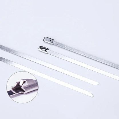 100 Stück 304 Edelstahl-Kabelbinder, Breite 10 mm, selbstsichernde Kabelbinder, Schlaufendraht, multifunktionales Spannwerkzeug