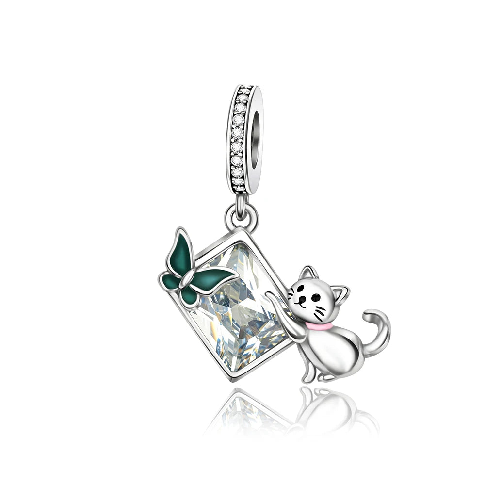 Animal Series Charms aus 925er-Sterlingsilber, Kaninchen, Katze, Pfau, Elefant, Türkei, Hund, passend für DIY-Armbänder, Halsketten, niedliche dekorative Geschenke