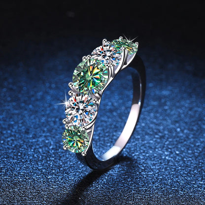 JOIAS HOME 18 Karat vergoldet 3,6 CT Alle Moissanit Ringe für Frauen 5 Steine funkelnder Diamant Ehering S925 Sterling Silber Schmuck