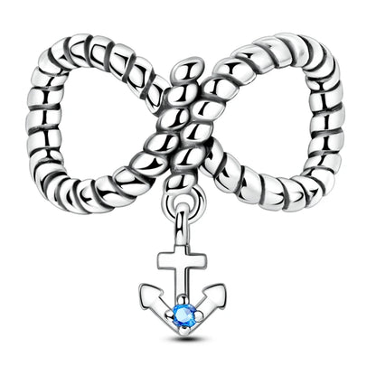 Romantische Schleifenperlen aus 925er-Sterlingsilber und herzförmiger, unendlicher baumelnder Charm, passend für Armbänder, schöne Schmuck-Accessoires, Geschenke