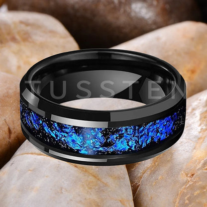 Wolfram 6/8mm Wolfram Ring für Männer Frauen blaue Folie Inlay Verlobung Ehering abgeschrägt poliert glänzend bequeme Passform