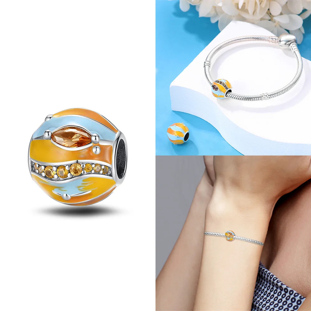 Original 925 Silber Lila Romantische Sternenplanet Perlen Halskette Charms Perlen Fit Armband Frauen Diy Zubehör Feines Geschenk