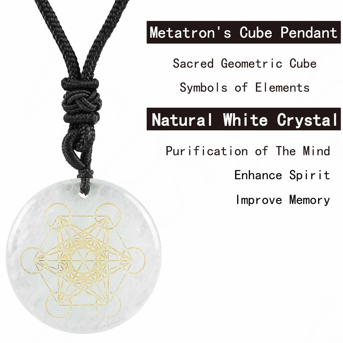 Natürlicher Kristallstein, Metatronwürfel, mehrdimensionale Anhänger, Mythologie, Engel, geheimnisvolle göttliche Symbole, Reiki-Energie-Halsketten