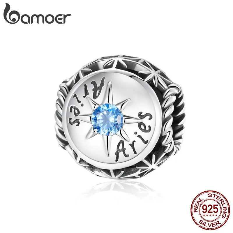 BAMOER Sternzeichen-Charm-Perlen aus 925er-Sterlingsilber, passend für Charm-Armbänder, 12 Sternbilder, Zirkonia-Charm SCC1725