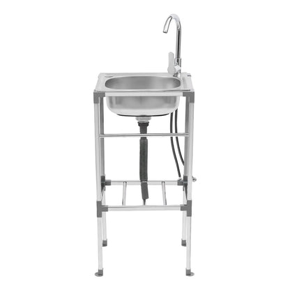 Freistehender Edelstahlspülbecken, 360° °   Drehbarer Wasserhahn, Tragfähigkeit 60kg 42x37x83cm Mobiles Waschbecken für Außenbereiche