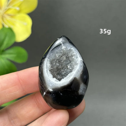 Natürlicher schwarzer Achat, Kristallloch, eiförmiger Kristall, Heilung, spirituelle Meditation, Mineralquarz, Aura, Energie, Heimdekoration