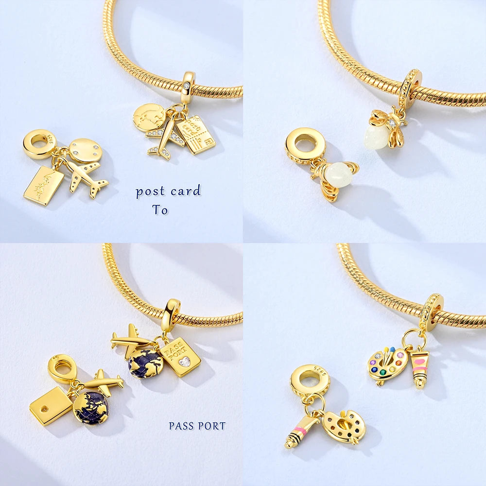 Original 925 Silber Gold Glühwürmchen Grün Leuchtender Anhänger Flugzeug Erde Rosa Parfüm Flasche Perlen Fit Armband Schmuck Diy Frauen