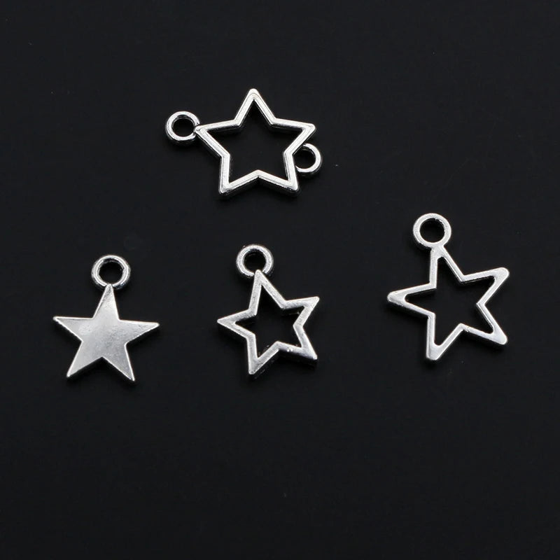 100 Stück kleine Stern-Charms-Anhänger, Antik-Silber, Legierung, Metall, DIY-Schmuckherstellung, Zubehör für Ohrringe, Armbänder, Halsketten