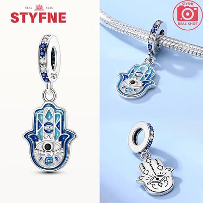 NEUE Silber 925 Elefant Evil Eye Hand Kreuz Herz Blau Zirkon Perlen Charms Fit Original Armband für Frauen Diy Edlen Schmuck geschenk