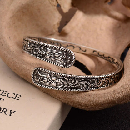 Neue Ankunft Vintage Carving Blume Thai Silber Damen Armreif Promotion Schmuck Für Weihnachtsgeschenke Nie Verblassen