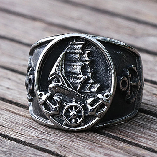 Nordic Segelboot Piraten Ring Für Männer 316L Edelstahl Biker Viking Ring Männer Frauen Kompass Anker Ringe Mode Schmuck Geschenk