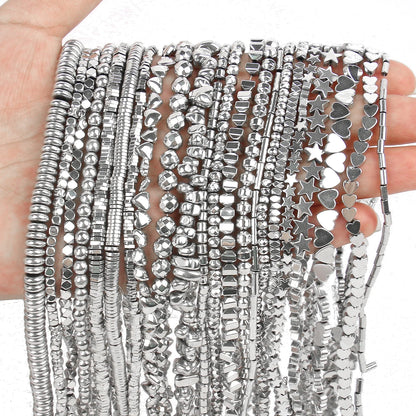 Großhandel AAA Rhodium Hämatit Perlen Charms Herz Stern Rohr Facettierte Runde Unregelmäßige Geometrische Form Perlen Für Schmuck Machen