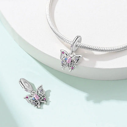 Glänzende Schmetterlingsanhänger aus 925er-Sterlingsilber mit flatternder Dunkelheit, passend für DIY-Armbänder, Halsketten, romantisches Geschenk, Paarung