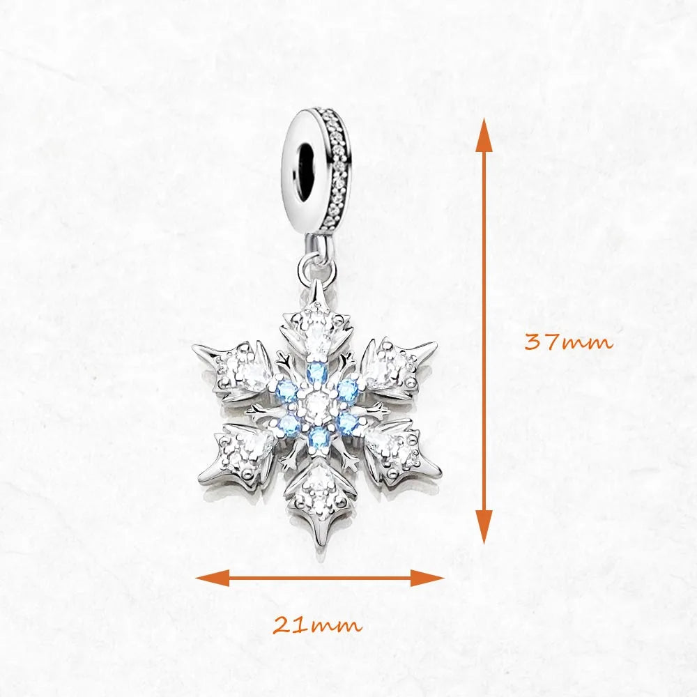 Blauer Stein-Schneeflocken-Anhänger, baumelnder Charm für Frauen, edler Schmuck, romantisches Geschenk, echtes 925er Sterlingsilber