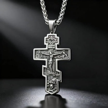 YQ 316L Edelstahl Orthodoxes Kreuz Jesus Anhänger Halskette Für Männer Schmuck Religiöse Vintage Zubehör