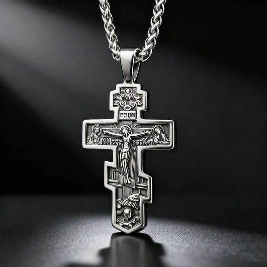 YQ 316L Edelstahl Orthodoxes Kreuz Jesus Anhänger Halskette Für Männer Schmuck Religiöse Vintage Zubehör